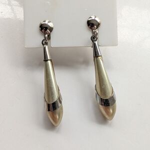 Vintage Estate Modernist Silver Tone Faux Pearl Dangle Screwback Clip Earrings